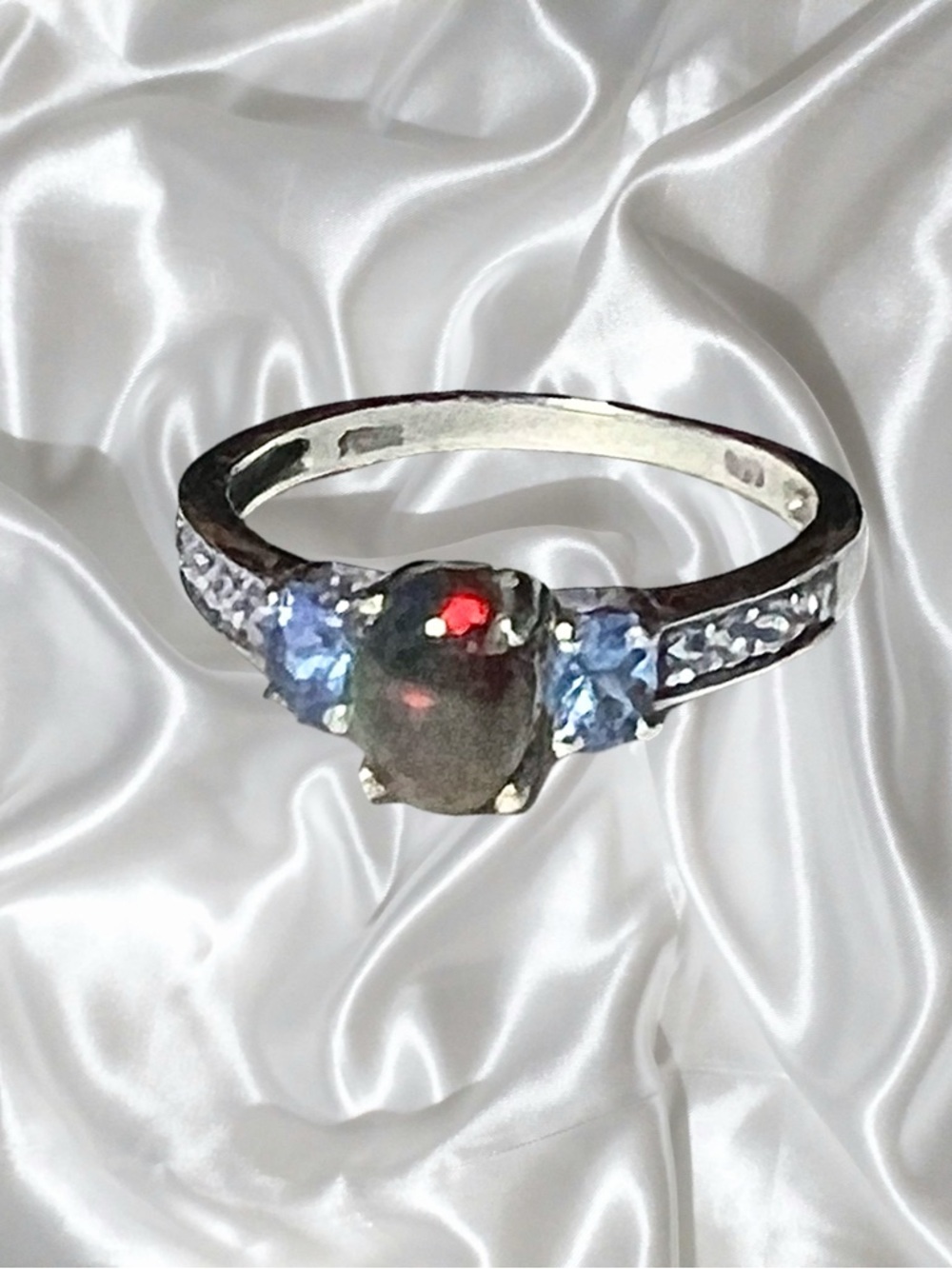 Chuck Clemency Sterling Silver Black Opal Tanzanite Accent Ring Size 7  Read!!!